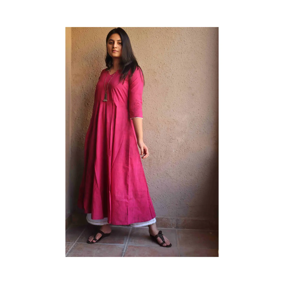 Raspberry Pink Tie- Dyed Gher Kurta - Image 3