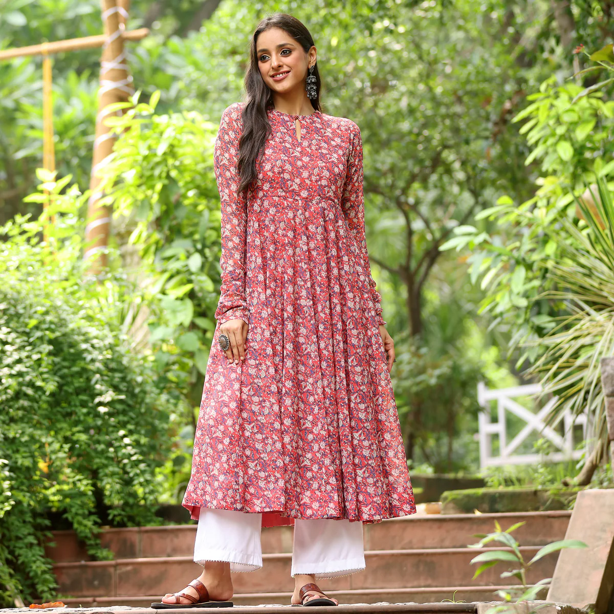 Riha Floral Chiffon Kurta - Image 3