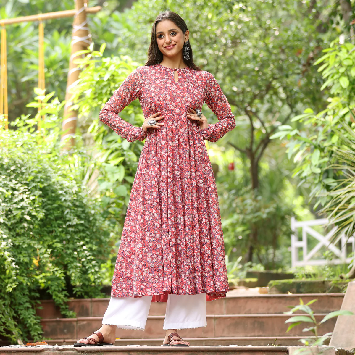 Riha Floral Chiffon Kurta - Image 7