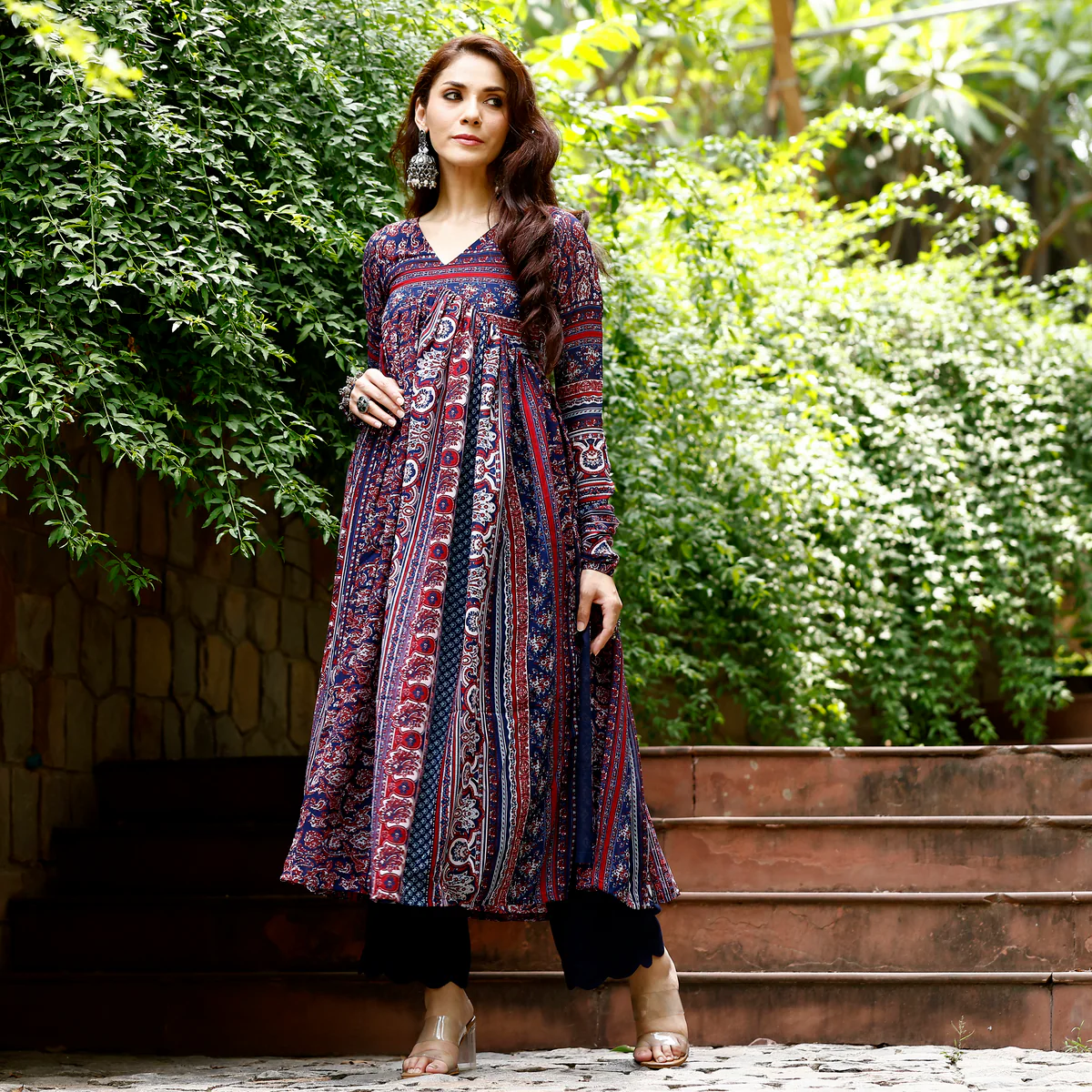 Sama Blue Flare Georgette Kurta - Image 2