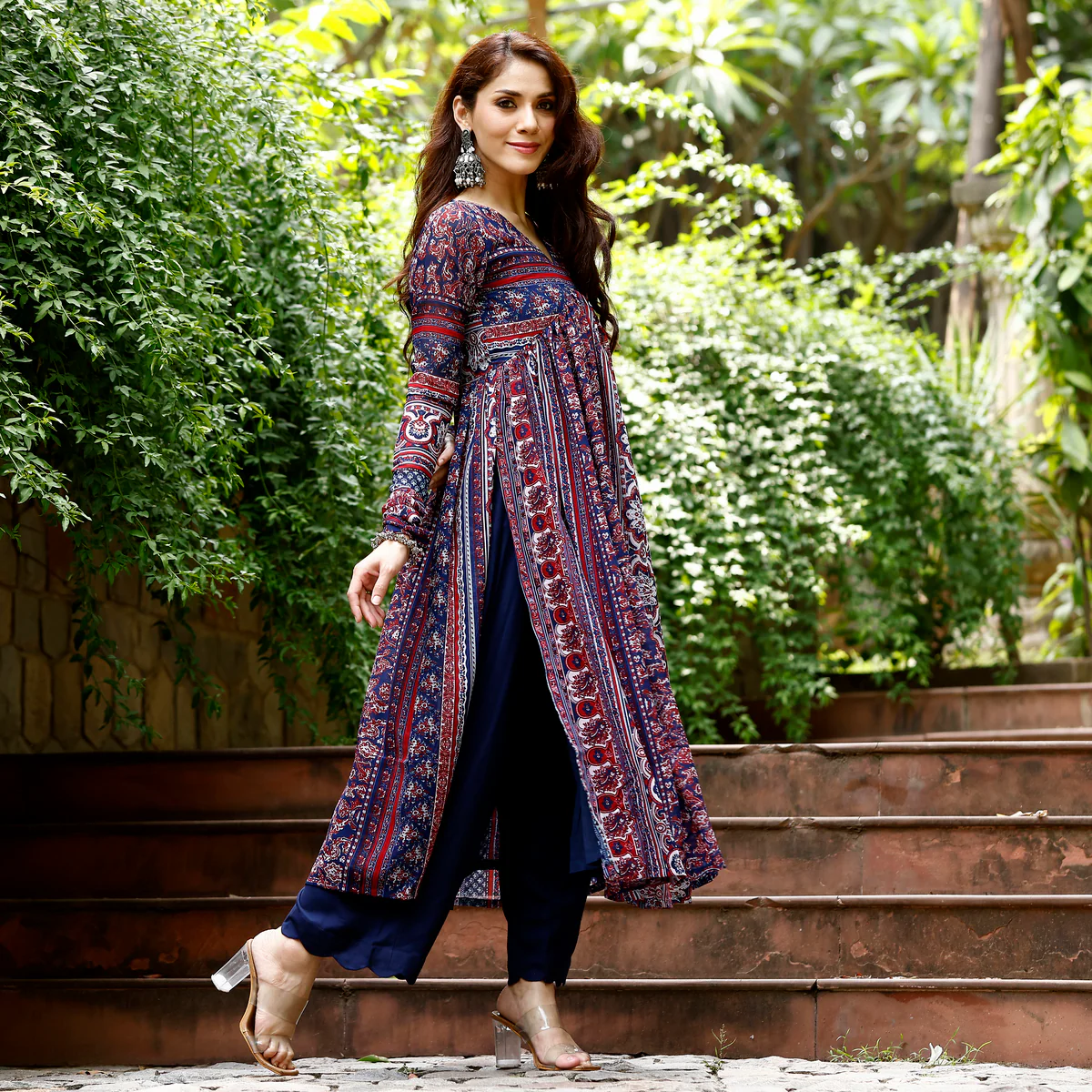 Sama Blue Flare Georgette Kurta - Image 3