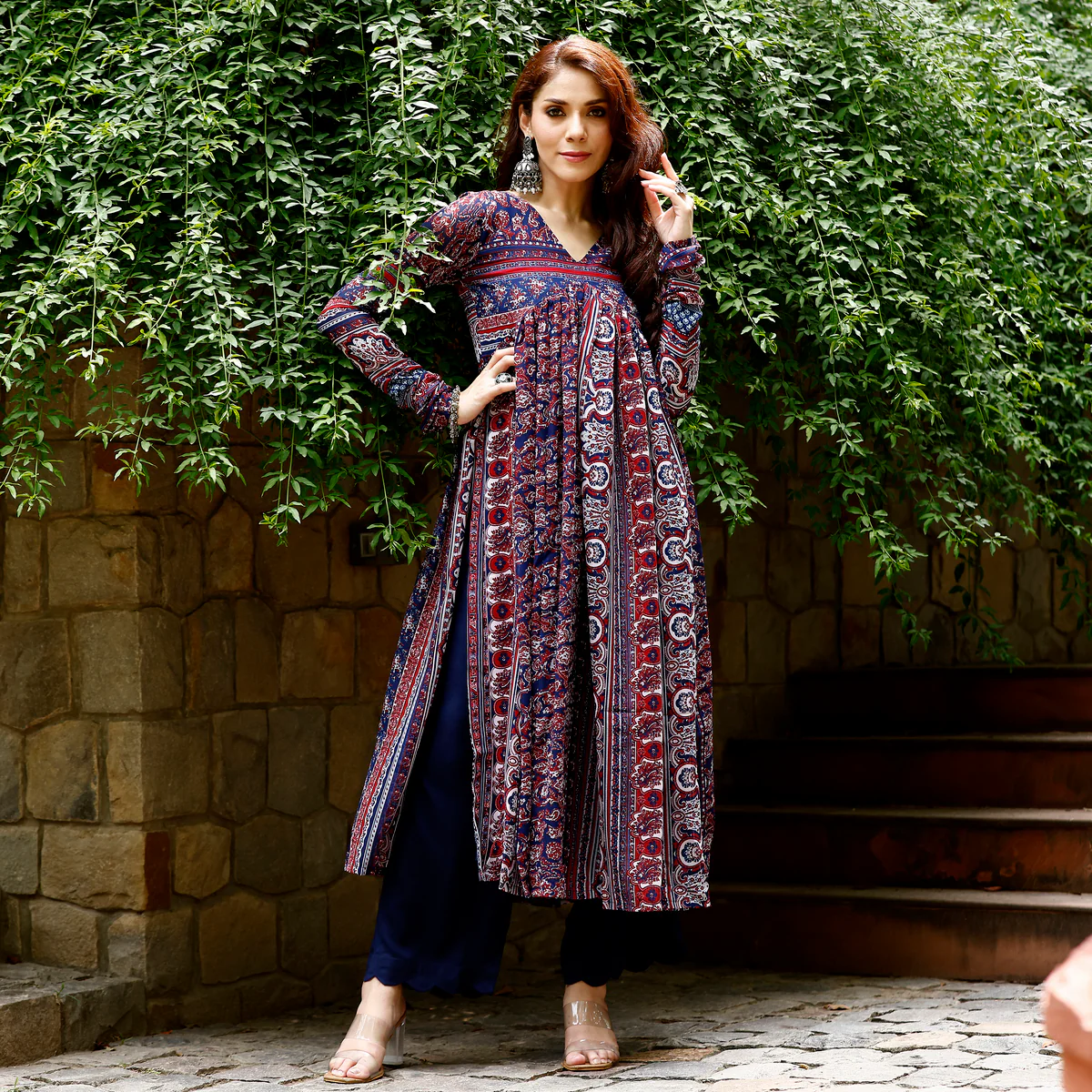 Sama Blue Flare Georgette Kurta - Image 4