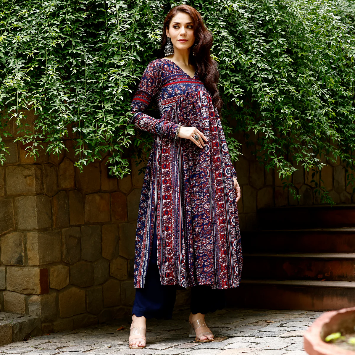 Sama Blue Flare Georgette Kurta - Image 6