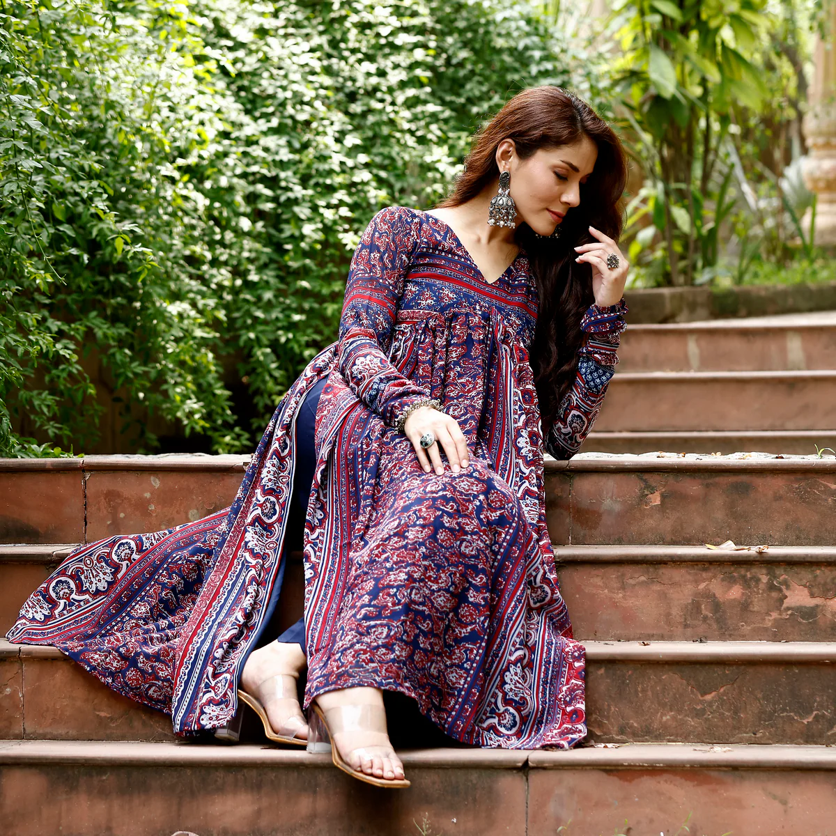 Sama Blue Flare Georgette Kurta - Image 7