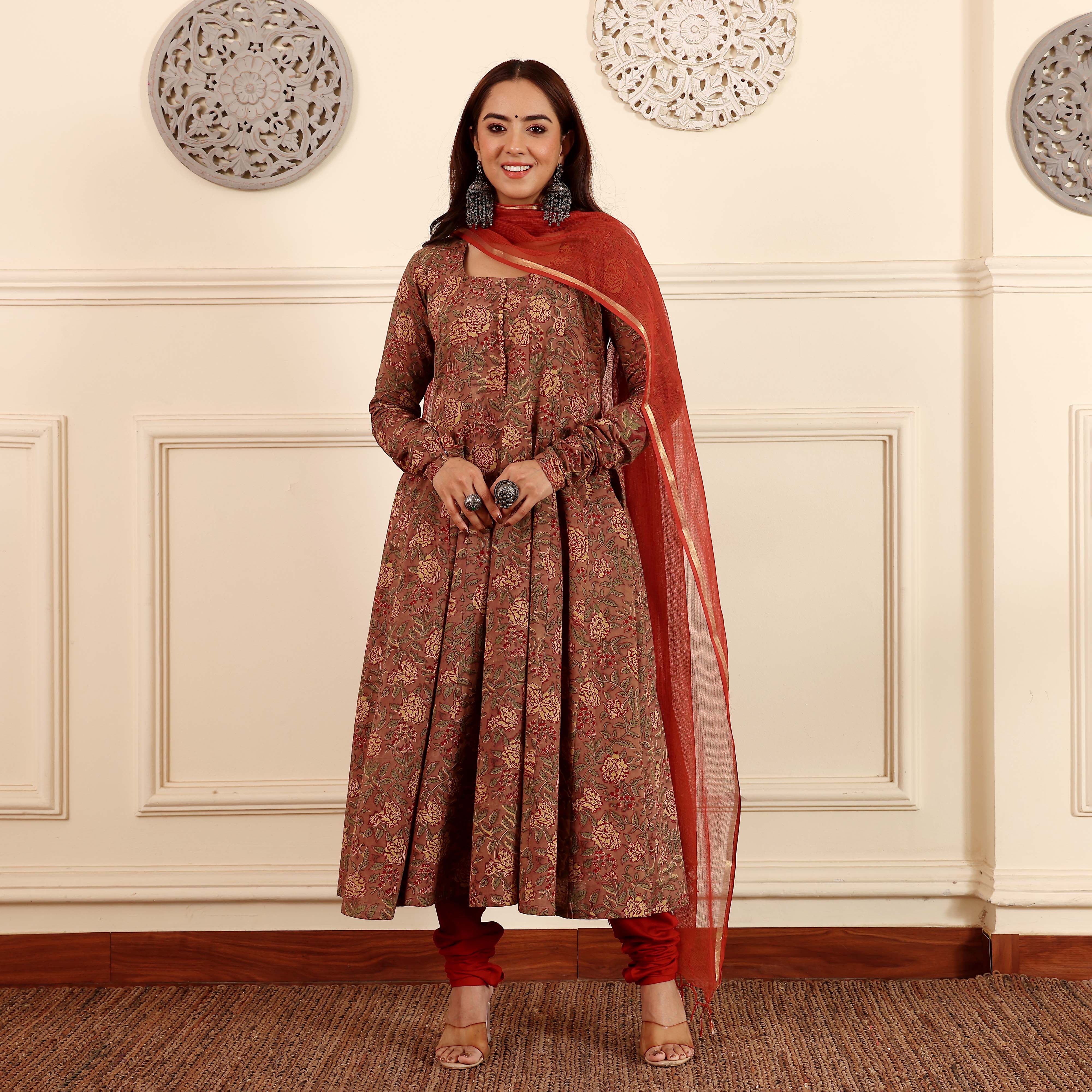 Sindoori Hand Block Cotton Kalidar Set - Image 2