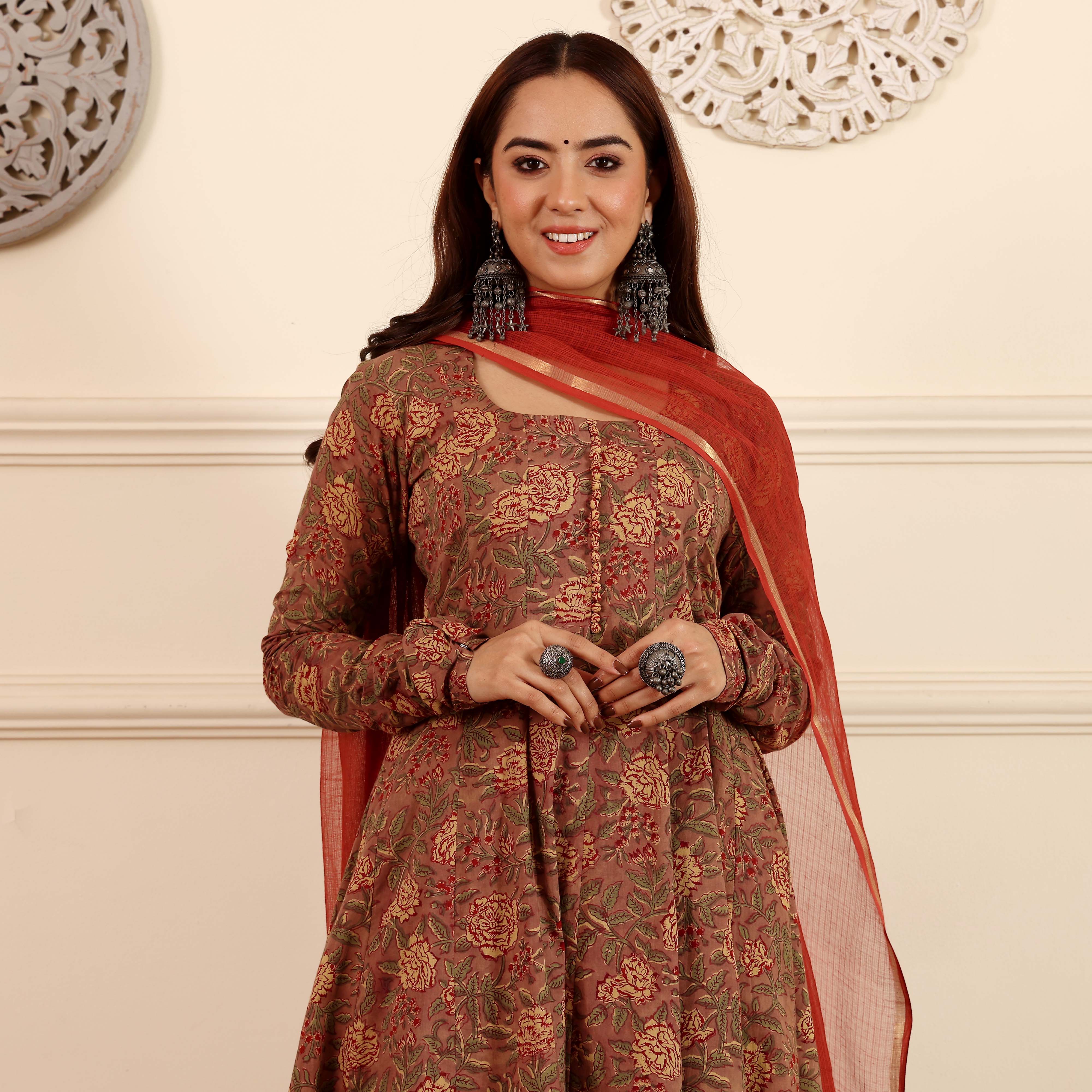 Sindoori Hand Block Cotton Kalidar Set - Image 4