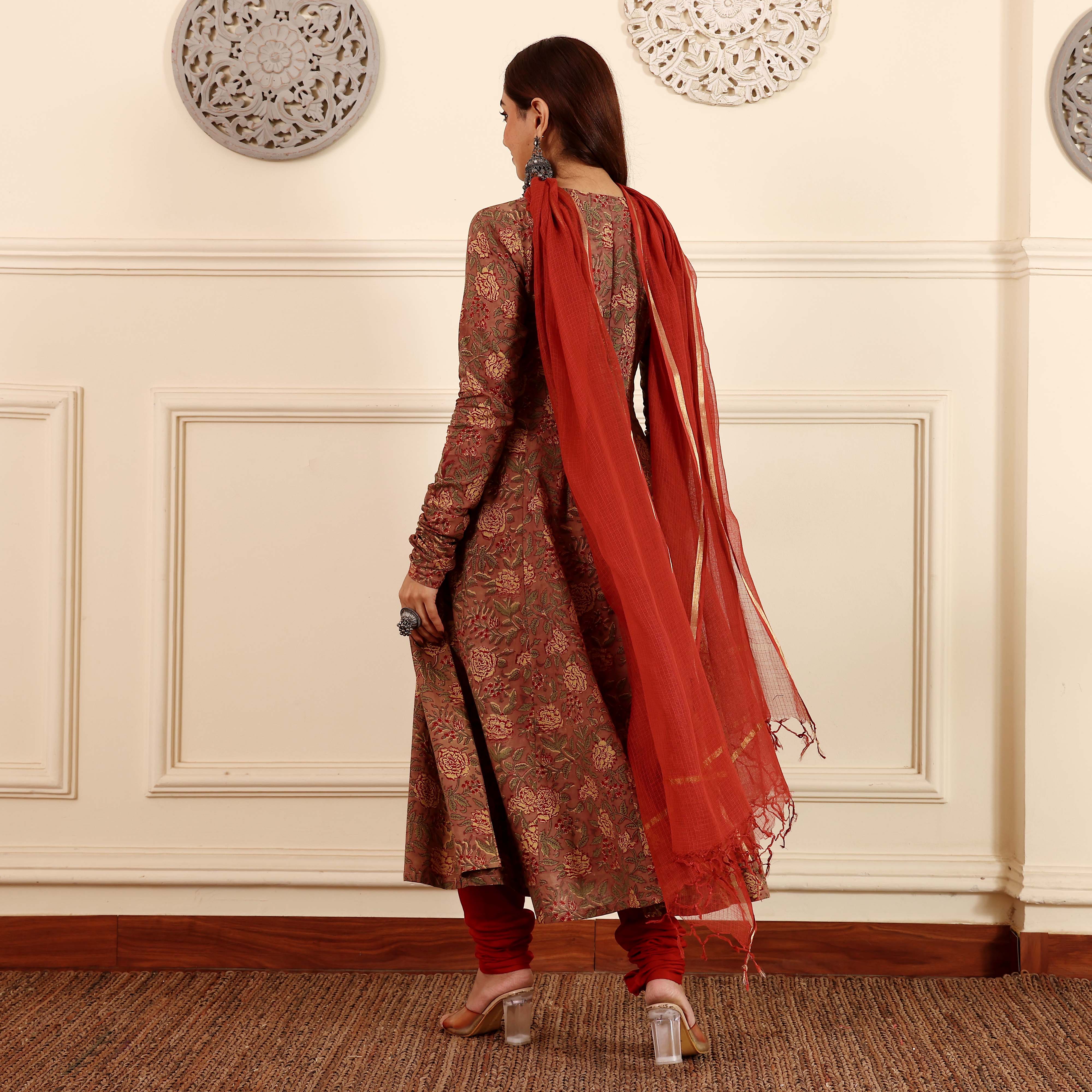 Sindoori Hand Block Cotton Kalidar Set - Image 5