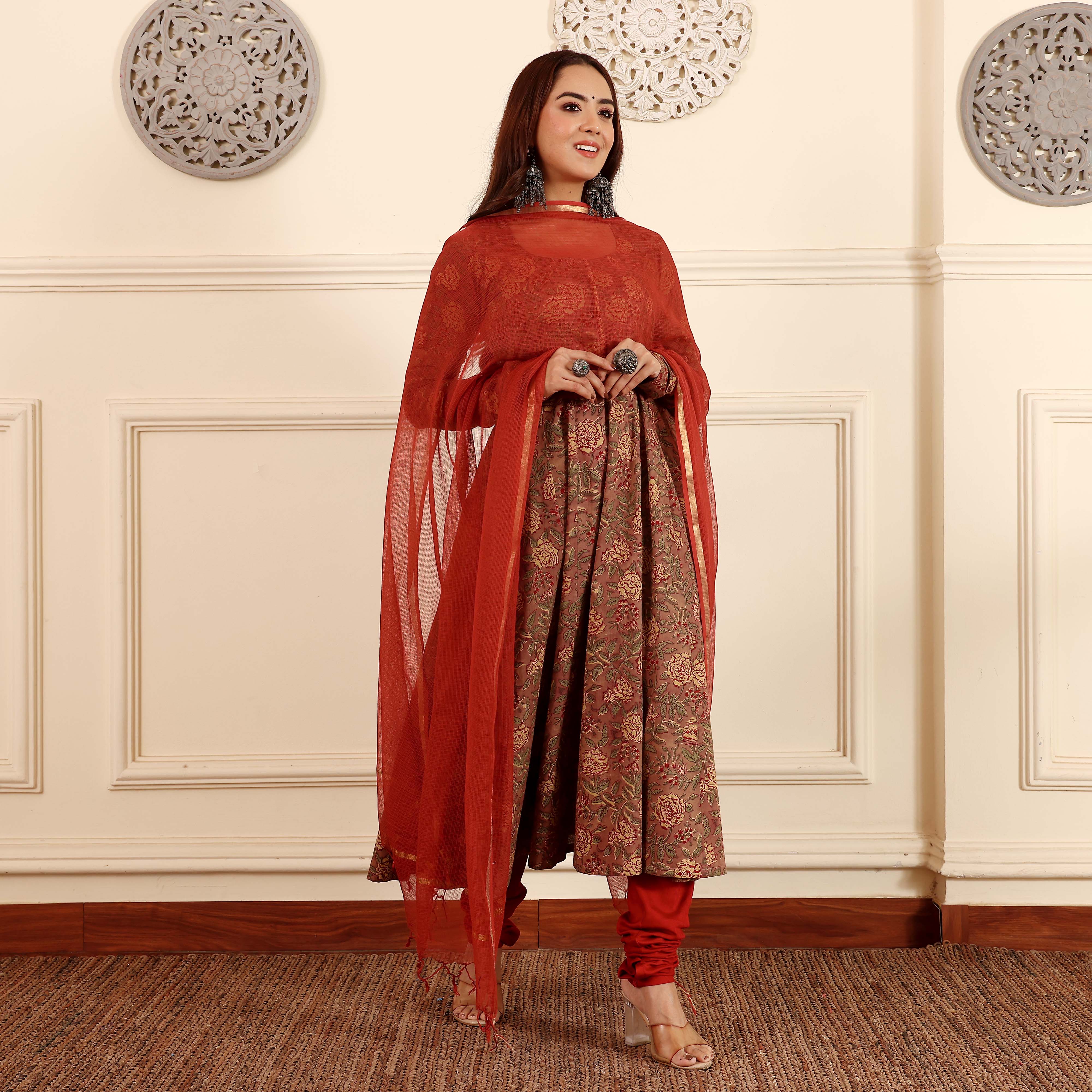 Sindoori Hand Block Cotton Kalidar Set - Image 6