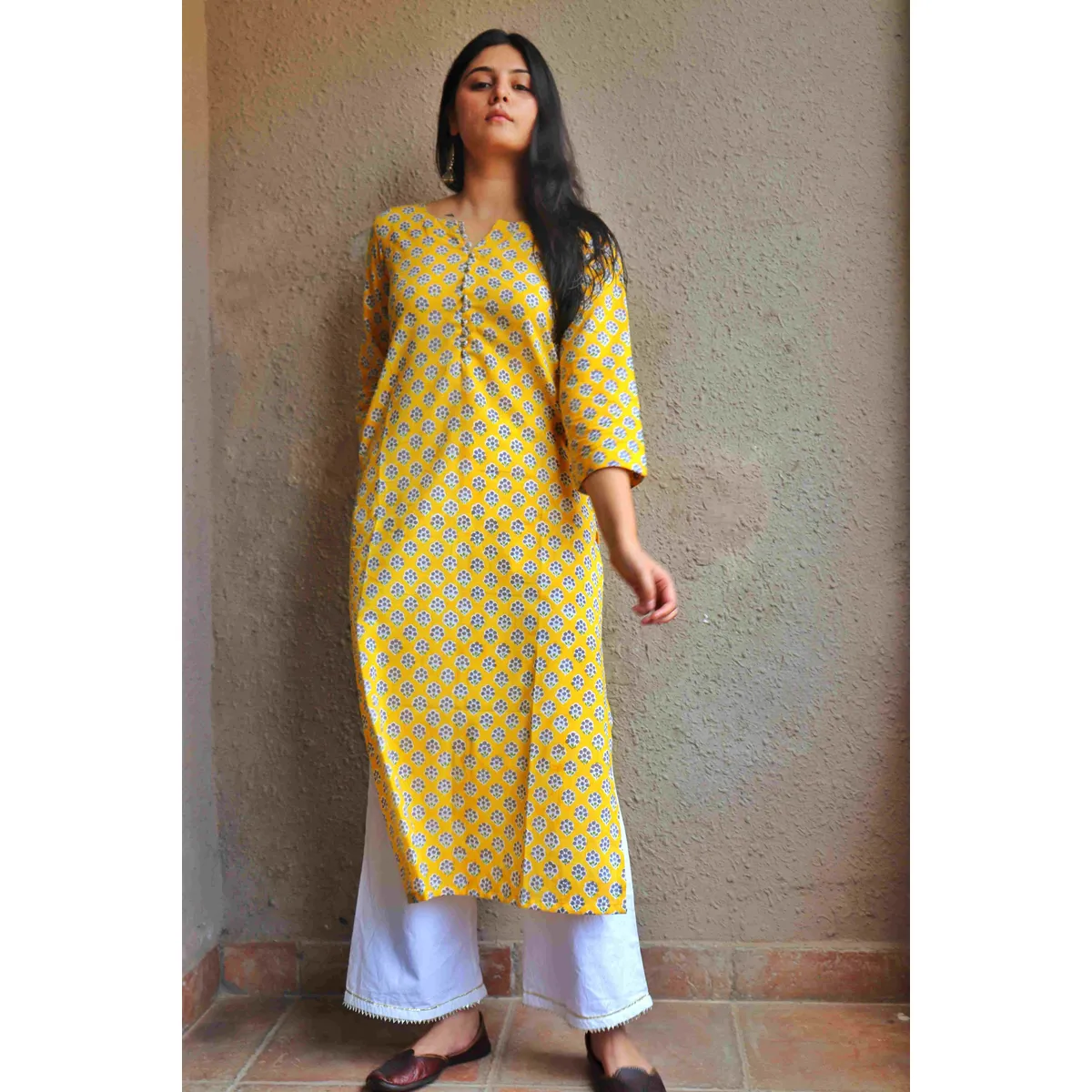 Urvija Yellow Straight Cotton Kurta - Image 2