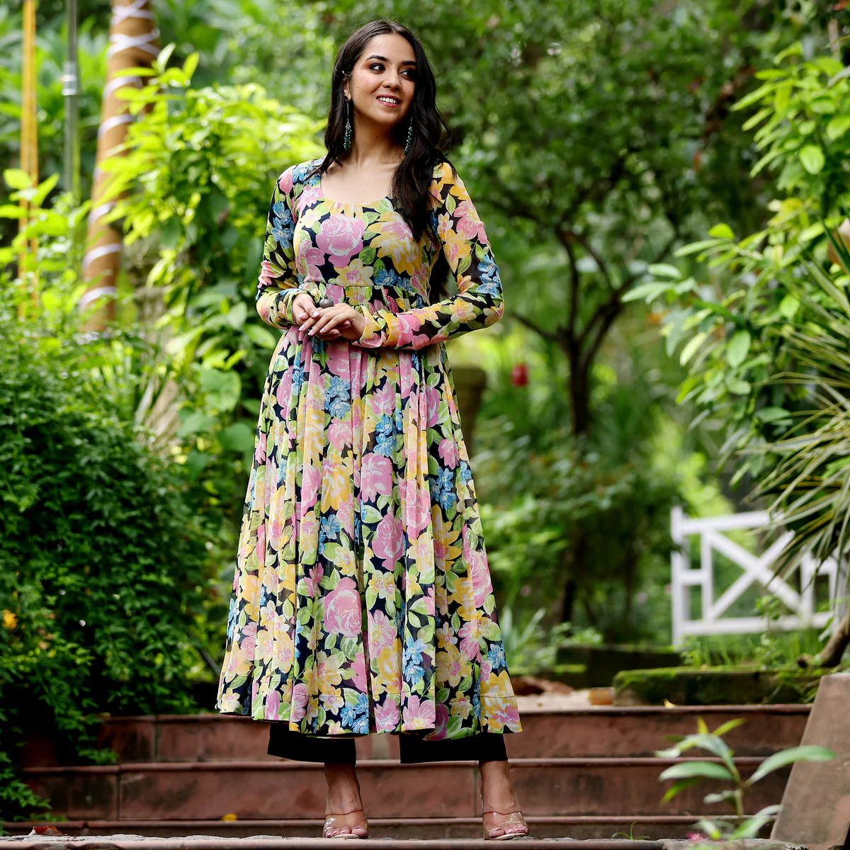 Vivid Floral Georgette Kurta - Image 2