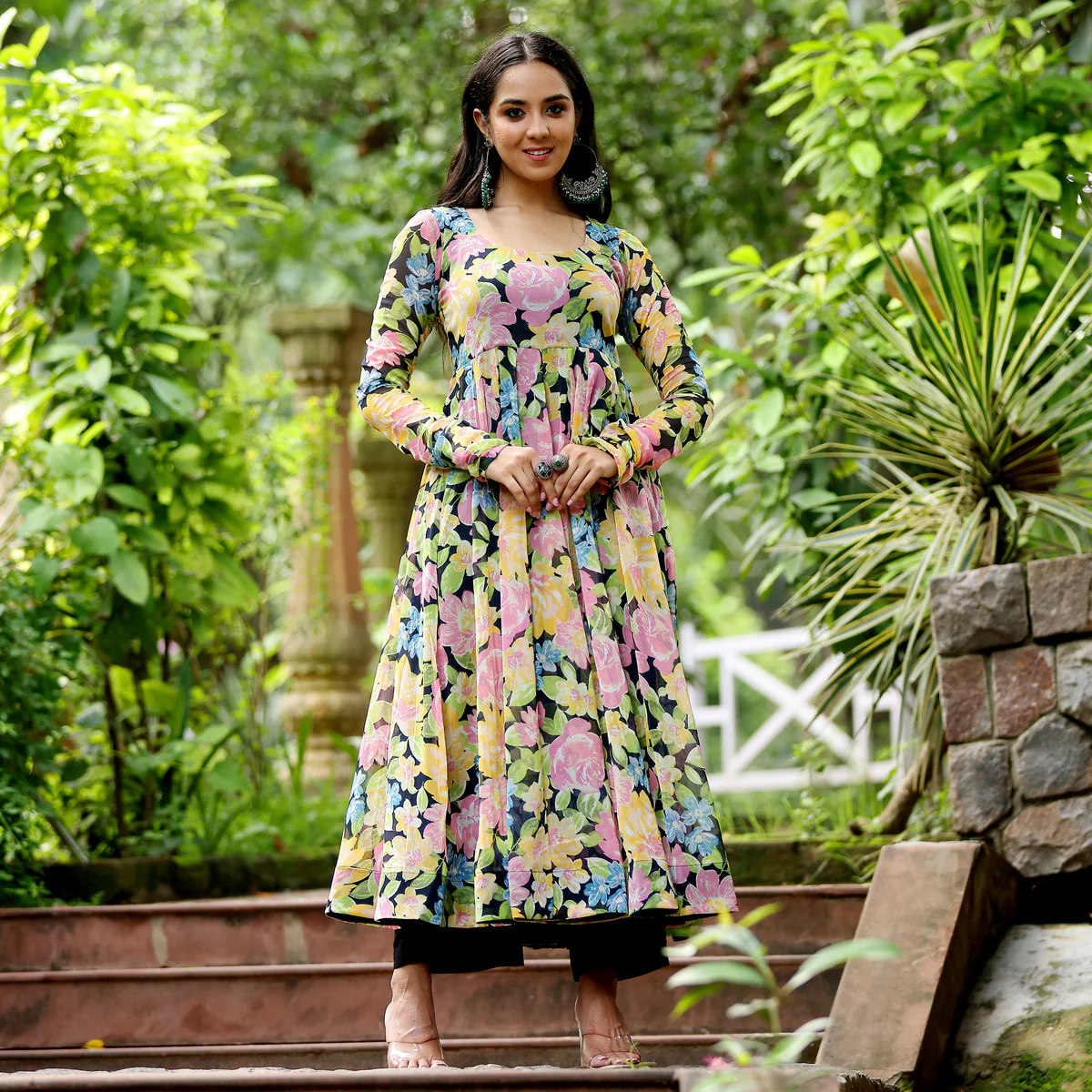 Vivid Floral Georgette Kurta - Image 3
