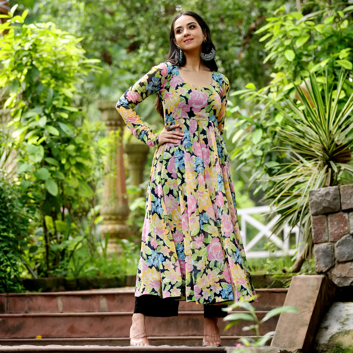 Vivid Floral Georgette Kurta - Image 4