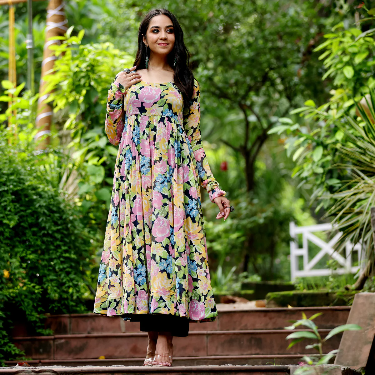 Vivid Floral Georgette Kurta - Image 5