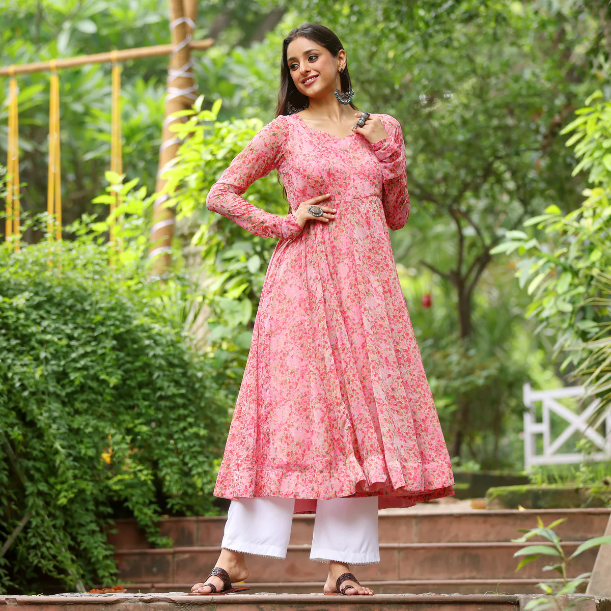 Zarna Floral Chiffon Kurta - Image 2
