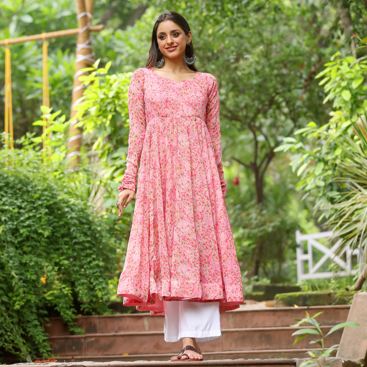 Zarna Floral Chiffon Kurta - Image 3
