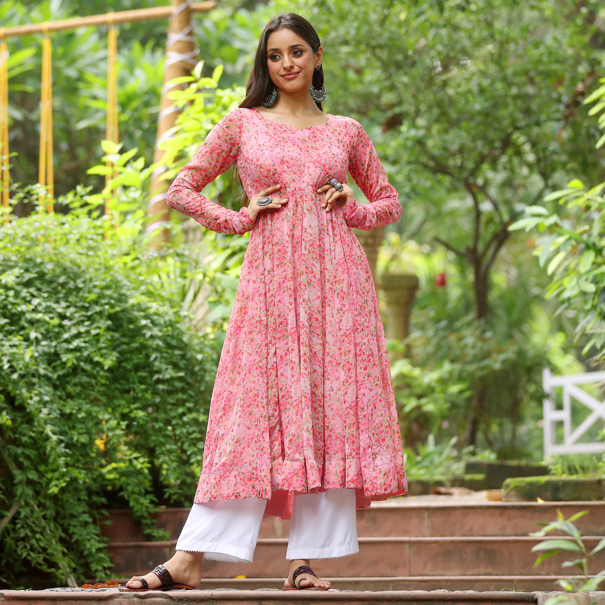 Zarna Floral Chiffon Kurta - Image 6